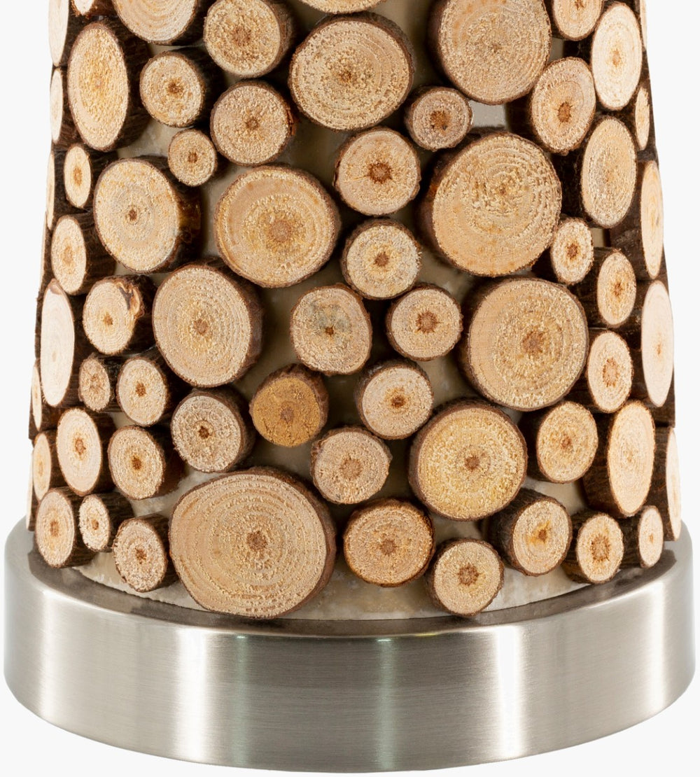 Surya Oaklynn 25"H X 13"W X 13"D Global-inspired Accent Table Lamp - Elegant & Handcrafted Home Decor Body, Brown,Base, Metallic ,Nickel,Shade, White,Finial, Metallic ,Nickel,Harp, Metallic ,Nickel,Cord, Translucent Wood Veneer,Iron,Linen,Cotton,Iron Oal-002