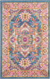 Nourison Passion PSN20 Machine Made Power-loomed Floral Border Indoor Only Bohemian  Rug Teal Multicolor, Teal Multicolor 100% Polypropylene 99446486387