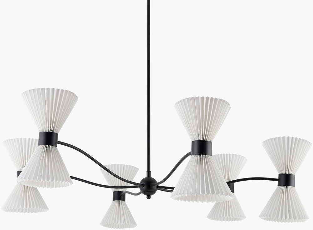 Surya Oran Chandelier – 43" Elegant Arts & Crafts Lighting Fixture With Durable Linen Shade & Iron Frame Fixture, Black,Shade, White,Cord, Black Iron,Linen,Polyester Oan-002