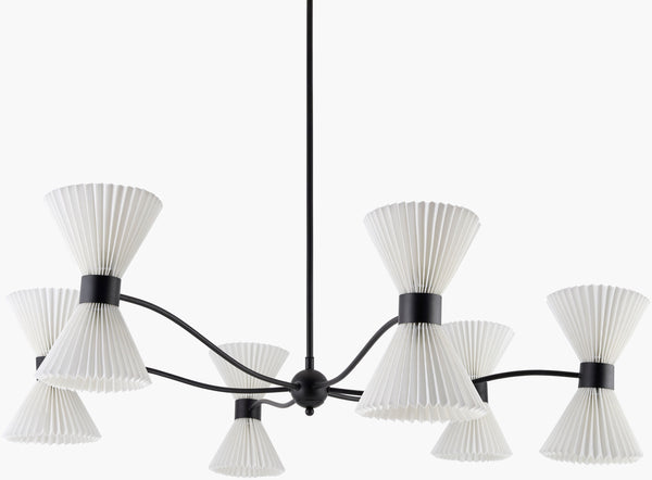 Surya Oran Chandelier – 43" Elegant Arts & Crafts Lighting Fixture With Durable Linen Shade & Iron Frame Fixture, Black,Shade, White,Cord, Black Iron,Linen,Polyester Oan-002