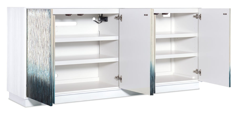 Hooker Furniture Melange Ombre Mediterranean Entertainment Credenza With Touch-Latch Doors, Built-In Outlet, Fits 75" Tv 628-55064-02