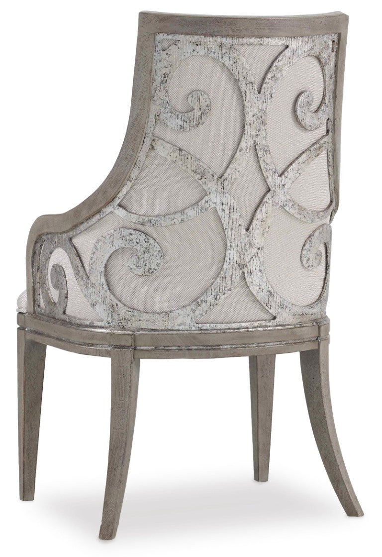 Hooker Furniture Sanctuary Shimmer Bouclé Arm Chair With Scrolled Fretwork Back, Greige Epoque Oak Veneer Finish 5603-75400-LTBR