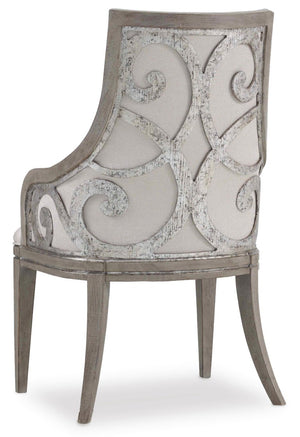 Hooker Furniture Sanctuary Shimmer Bouclé Arm Chair With Scrolled Fretwork Back, Greige Epoque Oak Veneer Finish 5603-75400-LTBR