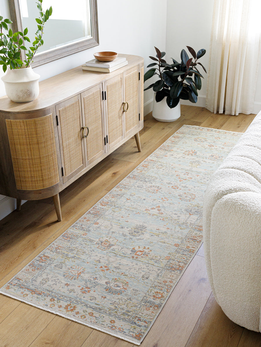 Once Upon a Time OAT-2301 9'10" x 12'6" Machine Woven Rug OAT2301-910126  Light Gray, Pale Blue, Gray, Tan, Light Olive, Dusty Coral Surya