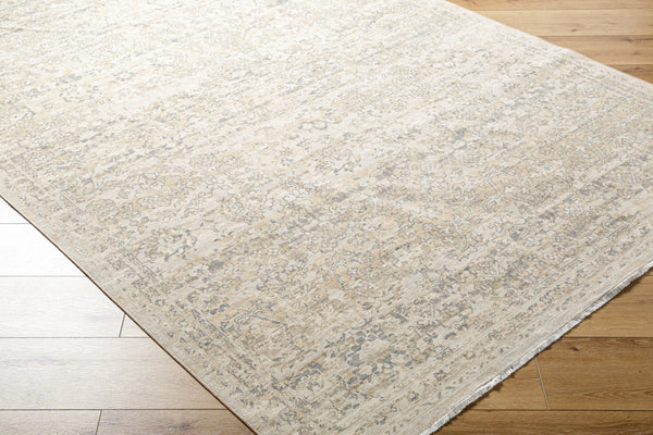 Surya Once Upon A Time Oat-2300 Handmade Wool Area Rug - Enchanting Low Pile Design With Fringe Detail Light Gray Wool Oat2306-23