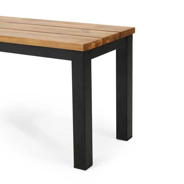 English Elm Lindsey Outdoor Acacia Wood Slat Bench with Metal Base for Patio and Garden Spaces 71986.00
