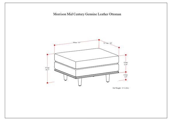 English Elm Morrison Ottoman In Sienna Genuine Leather - Handcrafted Mid-Century Elegance For Your Living Space B136P159249