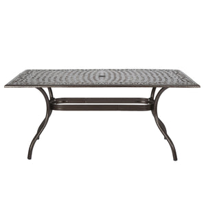 English Elm Christopher Knight Home® - PHOENIX Cast Aluminum Rectangle Dining Table with Floral Lattice, Umbrella Hole, Rust-Resistant Finish Bronze 69.75 L x 40.5 W x 4.75 H 57704.00