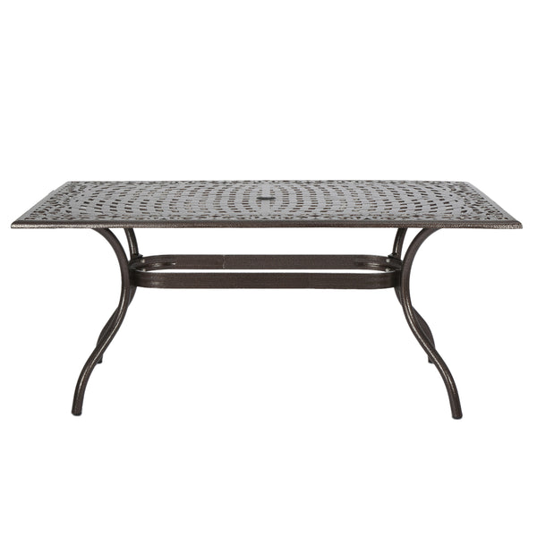 English Elm Christopher Knight Home® - PHOENIX Cast Aluminum Rectangle Dining Table with Floral Lattice, Umbrella Hole, Rust-Resistant Finish Bronze 69.75 L x 40.5 W x 4.75 H 57704.00