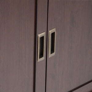 English Elm Draper Mid Century Low Storage Cabinet in Medium Auburn Brown - Solid Rubberwood, Brass Accents, Versatile Stylish Storage B136P158151