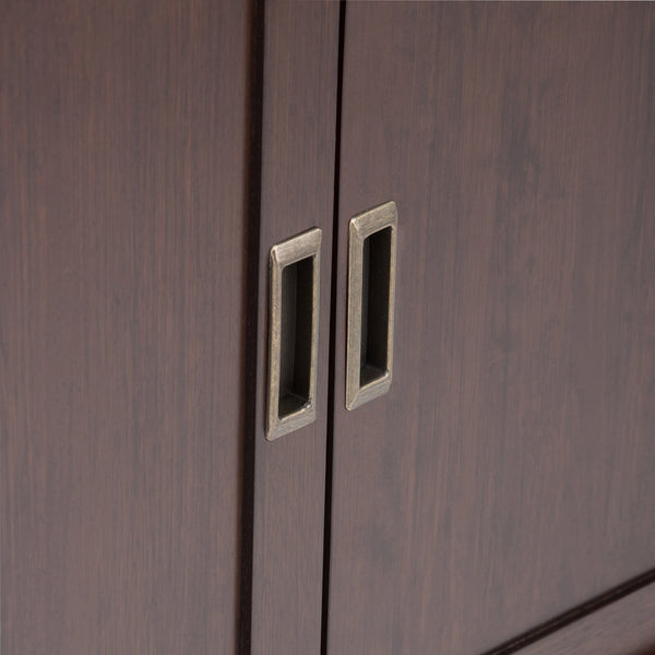 English Elm Draper Mid Century Low Storage Cabinet in Medium Auburn Brown - Solid Rubberwood, Brass Accents, Versatile Stylish Storage B136P158151