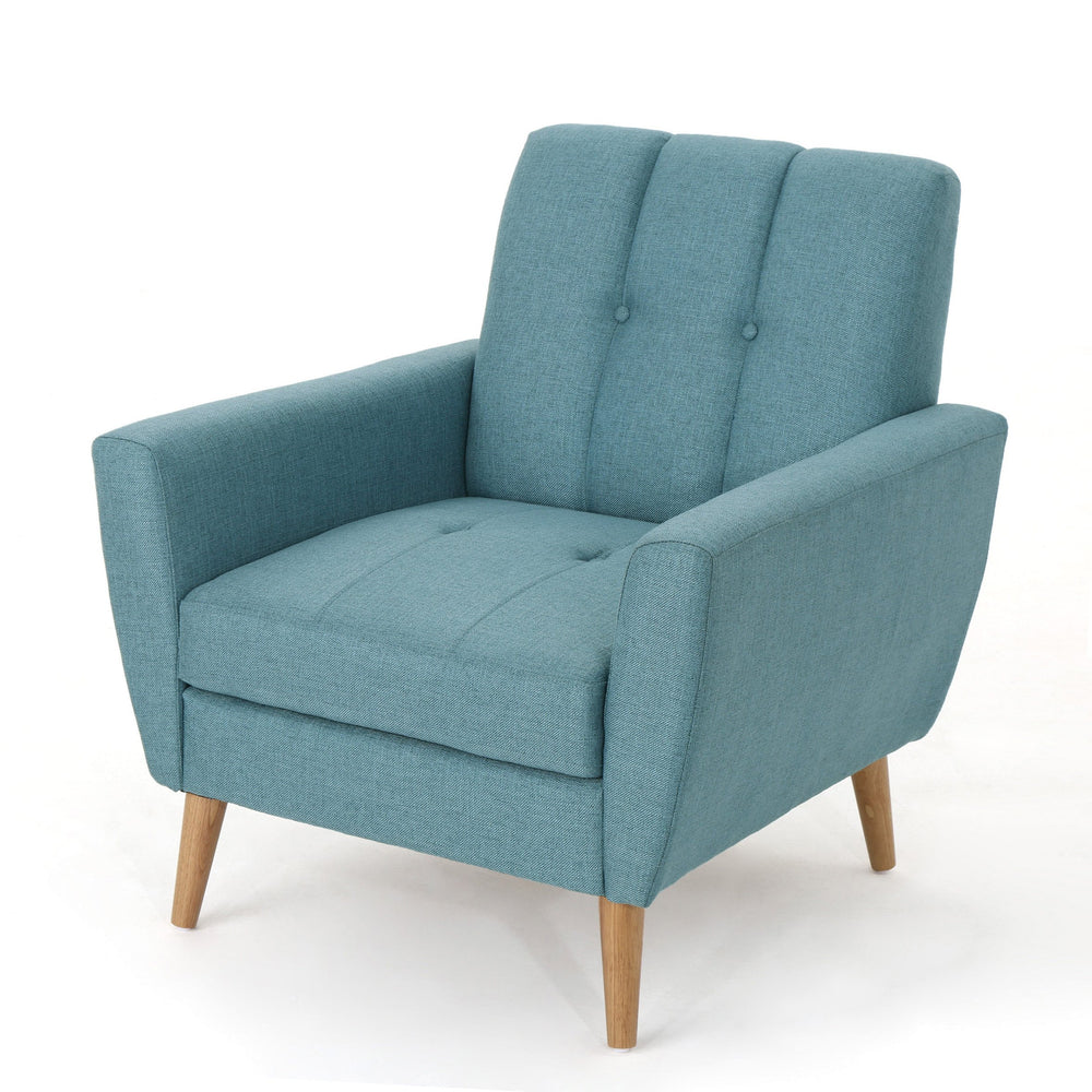 English Elm Christopher Knight Home® - Mid Mid Century Fabric Club Chair with Channel Stitching, Tufted Cushion, Plush Polyester Comfort Blue 33 L x 29.75 W x 18 H 62223.00BLU