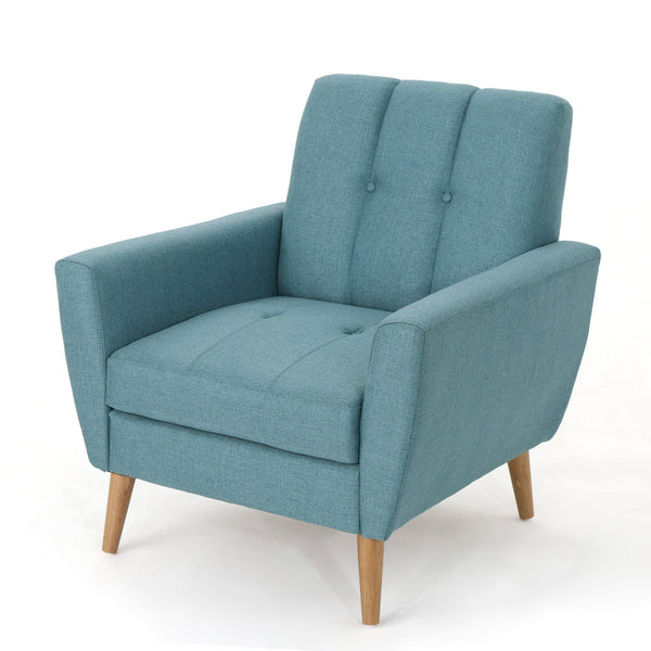 English Elm Christopher Knight Home® - Mid Mid Century Fabric Club Chair with Channel Stitching, Tufted Cushion, Plush Polyester Comfort Blue 33 L x 29.75 W x 18 H 62223.00BLU