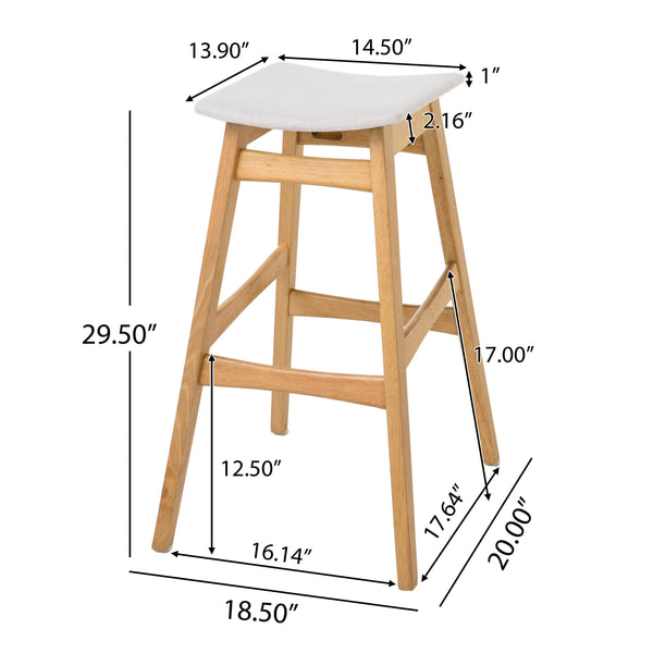 English Elm Christopher Knight Home® - Bar Stool Set Of 2 - Elegant Mid-Century Modern Design With Light Beige Upholstery & Oak Finish 58922.00LBE