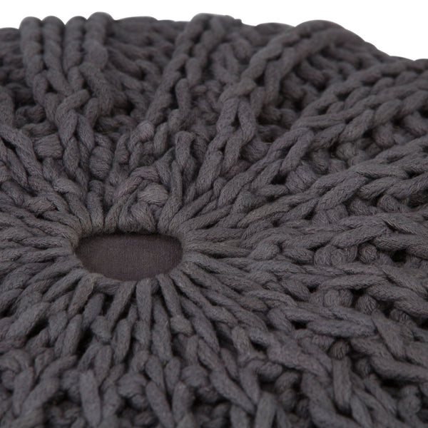 English Elm Shelby Hand-Knit Round Pouf in Slate Grey — Supportive Cotton Fill, Lightweight Portable Accent Seat Dark Gray B136P159266