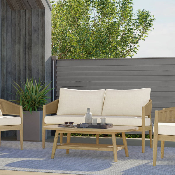English Elm Bayshore Outdoor Sofa Natural – Handcrafted Acacia & Rust‑Resistant Aluminum, Weather‑Resistant Fabric B136P159390