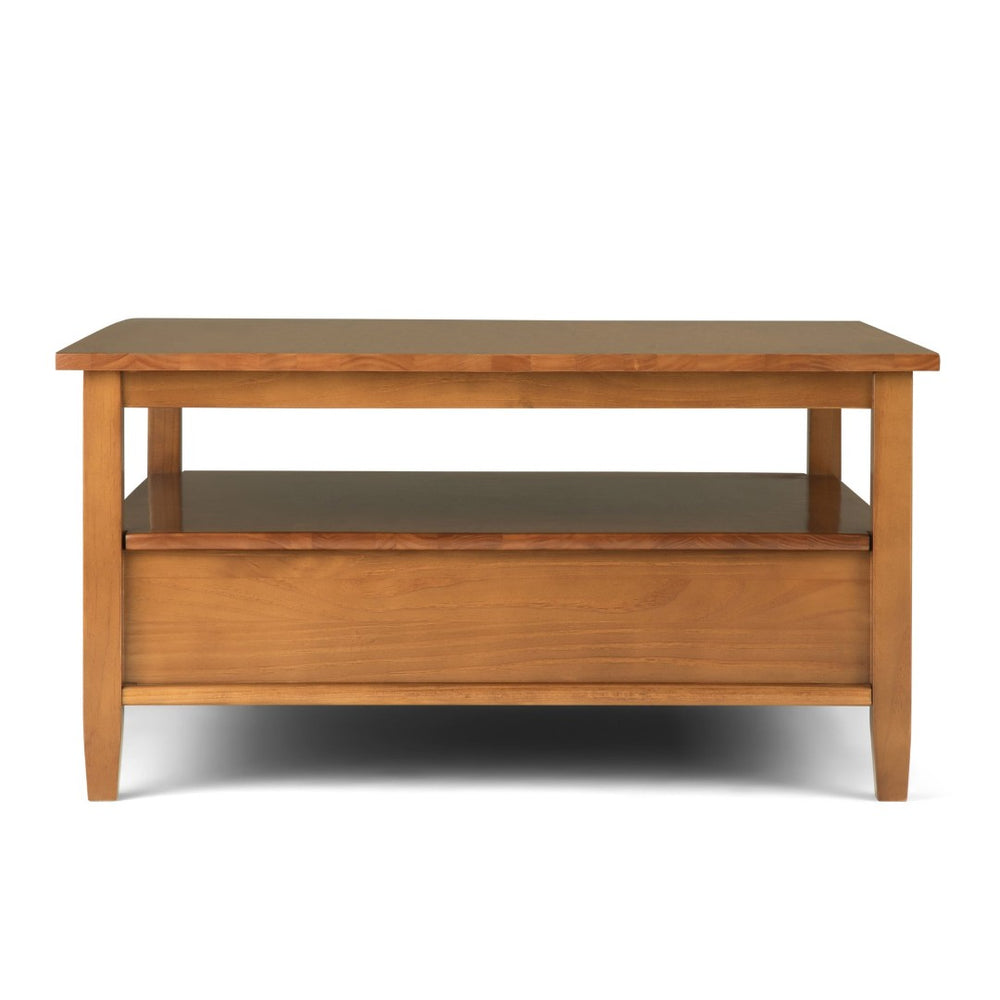 English Elm Warm Shaker Square Coffee Table – Handcrafted Solid Wood With Storage, Light Golden Brown Finish B136P159565-GIGA