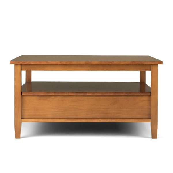 English Elm Warm Shaker Square Coffee Table – Handcrafted Solid Wood With Storage, Light Golden Brown Finish B136P159565-GIGA