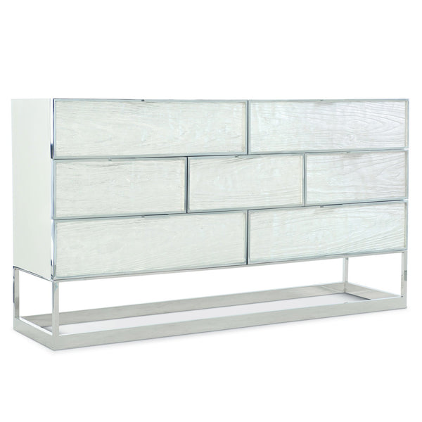 Bernhardt Bernhardt Parkhurst Dresser – High-Sheen White Lacquer, Polished Stainless Steel Frame, 7 Drawer Storage 382051