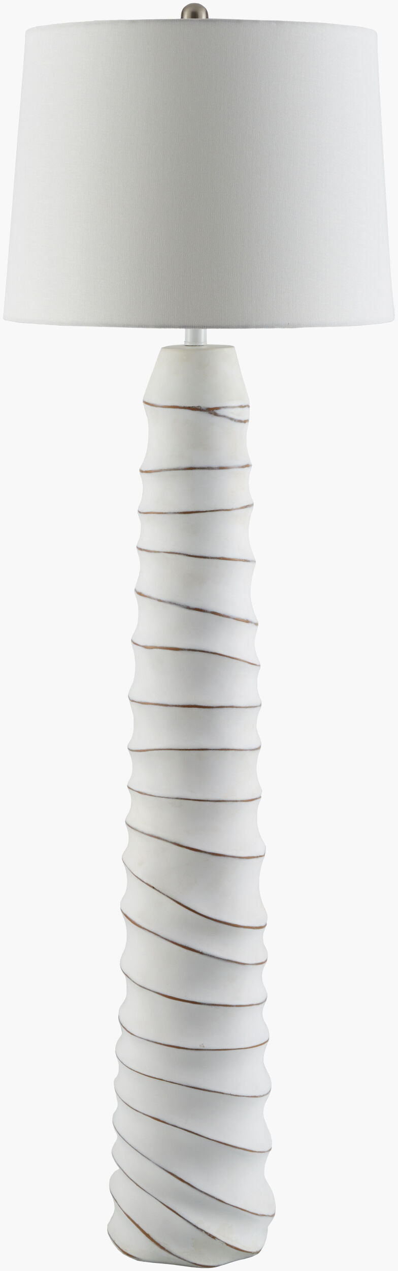 Surya Obelisco 59" Traditional Accent Floor Lamp – Hand-painted Resin, Elegant Linen Shade & Iron Finial Body, White,Shade, White,Finial, Metallic ,Silver,Harp, Metallic ,Nickel,Cord, Translucent Resin,Linen,Polystyrene,Iron Obl-001