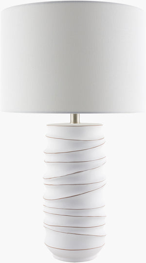 Surya Obelisco 26" Accent Table Lamp - Arts & Crafts Elegance With Durable Ceramic & Linen Shade, Stylish Glow Body, White,Shade, White,Finial, Metallic ,Silver,Cord, Translucent Ceramic,Iron,Linen,Polyester,Iron Obl-002