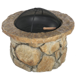 English Elm 34" Outdoor Concrete Wood Burning Fire Pit with Rustic Stone Finish for Patio Gatherings 60655.00