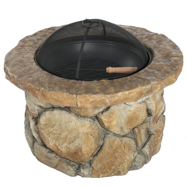 English Elm 34" Outdoor Concrete Wood Burning Fire Pit with Rustic Stone Finish for Patio Gatherings 60655.00