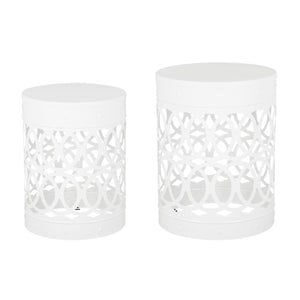English Elm Outdoor Powder-coated Iron Nesting Accent Tables Set of 2 Laser-cut Circle Design White 73606.00WHI