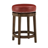 Homelegance By Top-Line Emerson Faux Leather Brown Finish Wood Swivel 24" Counter Height Stool (Set of 2) Red Rubberwood