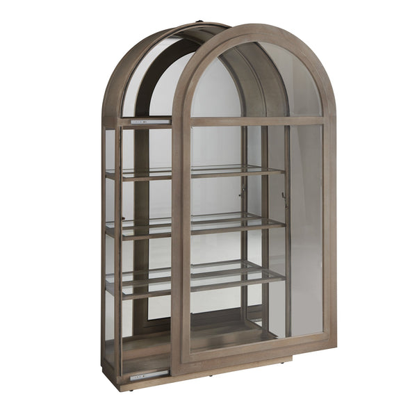 Hooker Furniture Arch Curio Cabinet With Glass Sliding Door – Elegant Arched Design For Sophisticated Living Spaces Brown Oak Veneer P021787