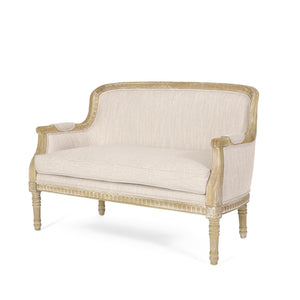 English Elm Loveseat French Country Style Turned Legs Padded Upholstery Compact Sitting Room Sofa 71063.00BGE