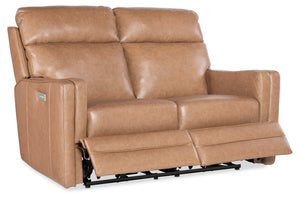 Hooker Furniture Twain Semi-Aniline Power Loveseat With Zero Gravity Recline, Usb Port, Power Headrest & Lumbar Brown SS645-PHZL2-080