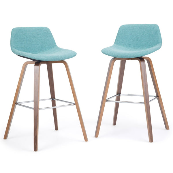 English Elm Randolph Mid-Century Modern Bentwood Bar Stools Set Of 2 - Stylish Aqua Upholstered Comfort & Durability B136P159440-GIGA