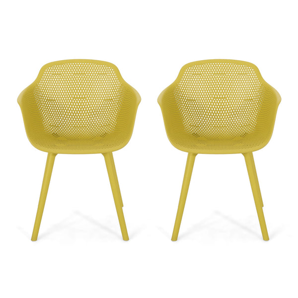 English Elm Christopher Knight Home® - LOTUS modern outdoor dining chair with weather-resistant polypropylene, perforated diamond pattern comfort and stability Yellow 23.5 L x 23.5 W x 22.5 H 69068.00YLW