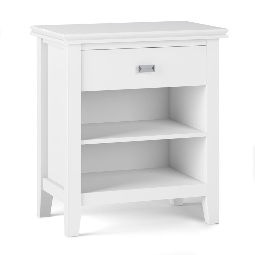 English Elm Artisan Handcrafted White Bedside Table - Elegant Solid Wood Design With Storage For Any Space B136P158382