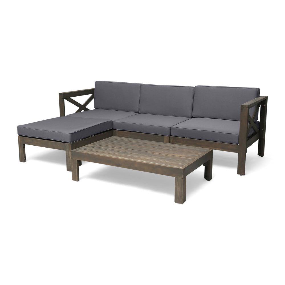English Elm Alcove Acacia Hardwood Outdoor Sectional Set with Ottoman and Coffee Table 63714.00GDGRY