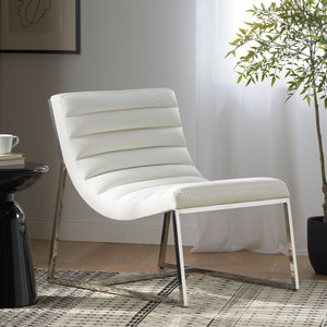 English Elm Christopher Knight Home® - WILMOUTH Parisian White Leather Sofa Chair with Chrome Steel Legs, Curved Back Accent Seating Elegance 53275.00