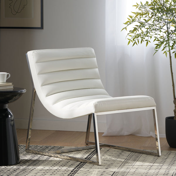 English Elm Christopher Knight Home® - WILMOUTH Parisian White Leather Sofa Chair with Chrome Steel Legs, Curved Back Accent Seating Elegance 53275.00