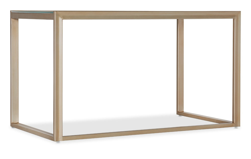 Hooker Furniture Blossoming Hope Glass Writing Desk — Ultra White Reverse-Painted Floral Top, Gold Metal Frame, Elegant Transitional Style 5000-10003-647
