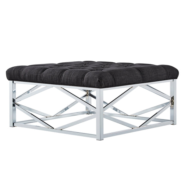 Homelegance By Top-Line Siobhan Chrome Geometric Base Square Ottoman Chrome Metal