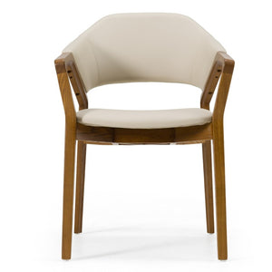 VIG Furniture Ocasio Mid-Century Cream Vegan Leather Dining Chair With Walnut Frame, Wingback Comfort, Fully Assembled VGCS-ACH-17090-CRM