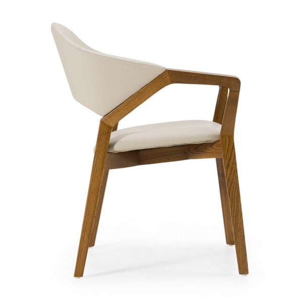 VIG Furniture Ocasio Mid-Century Cream Vegan Leather Dining Chair With Walnut Frame, Wingback Comfort, Fully Assembled VGCS-ACH-17090-CRM