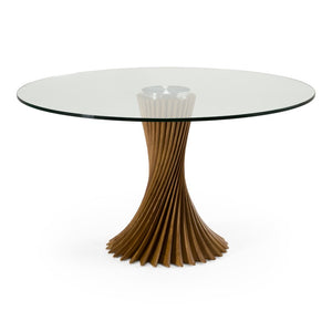 VIG Furniture Ocasio Contemporary Round Dining Table With Clear Tempered Glass Top & Walnut Ash Pedestal, Seats 6 VGCS-RT-21042-WAL