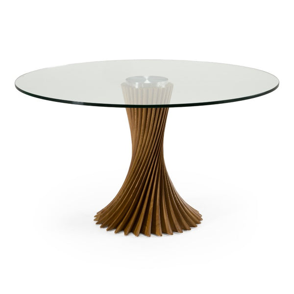 VIG Furniture Ocasio Contemporary Round Dining Table With Clear Tempered Glass Top & Walnut Ash Pedestal, Seats 6 VGCS-RT-21042-WAL