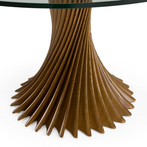 VIG Furniture Ocasio Contemporary Round Dining Table With Clear Tempered Glass Top & Walnut Ash Pedestal, Seats 6 VGCS-RT-21042-WAL
