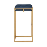 Homelegance By Top-Line Piper Gold Finish Velvet Button Tufted 29" Bar Height Stools (Set of 2) Blue Engineered Wood