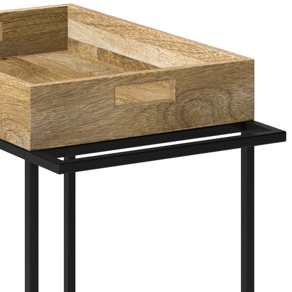 English Elm Simons Handcrafted 24" Bar Cart in Natural Mango Wood with Metal Frame, Glass Rack & Locking Casters B136P159612