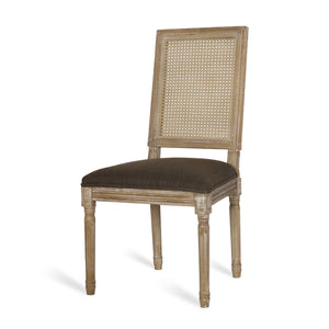 English Elm Dining Chair Set of Two with Cane Back Fluted Legs and Upholstered Seat French Style 71238.00BRNNTL
