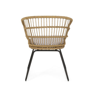 English Elm Christopher Knight Home® - TERRY Light Brown PE Rattan Dining Chairs Set of 2 with Water-Resistant Cushions, Tub Sled Legs Design 72043.00LBGE