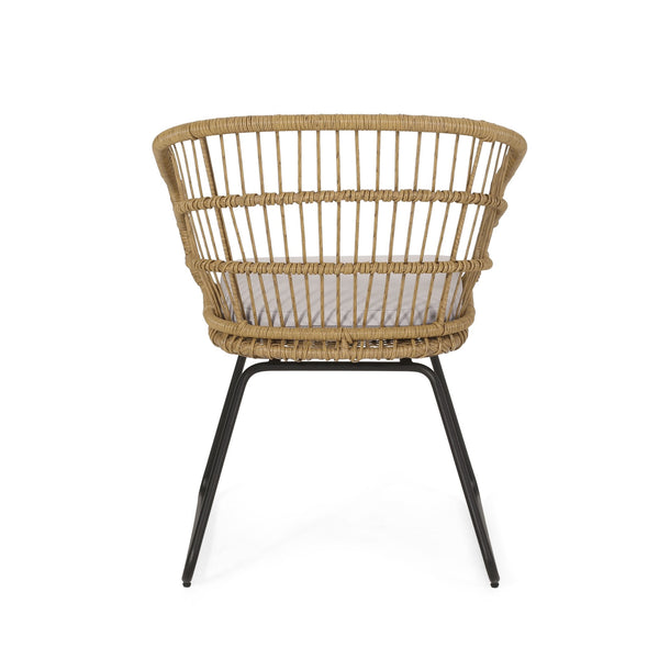 English Elm Christopher Knight Home® - TERRY Light Brown PE Rattan Dining Chairs Set of 2 with Water-Resistant Cushions, Tub Sled Legs Design 72043.00LBGE